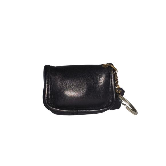 90s Coach Vintage Black Leather Mini City Bag Coin Purse Keychain Fob Charm - Picture 3 of 15